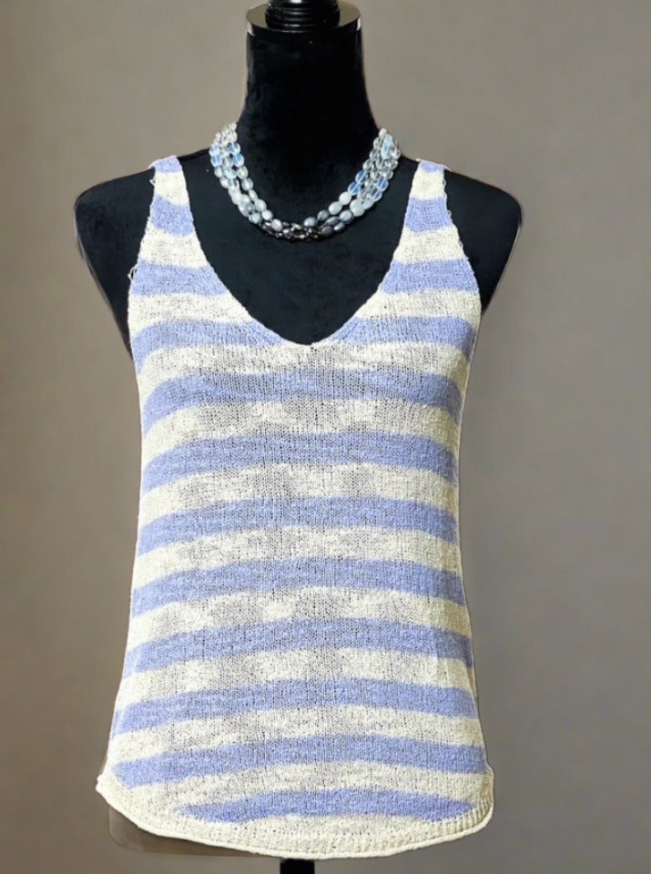 Chill & Cozy Sleeveless Striped Knit V-Neck Top