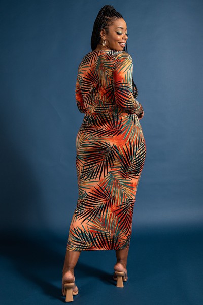 Celine Multicolor Midi Dress with Tie Belt  (Plus Size)